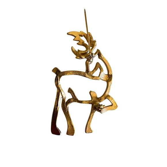 Vintage Gold Tone Reindeer Brooch Pin With Rhinestone Accents - Picture 3 of 3